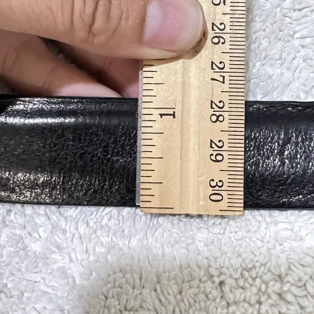 Mens Black Thick Leather Belt 36 Silver Buckle 1”Vintage Classic Grunge Goth